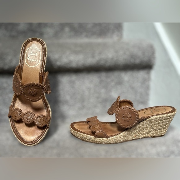 Jack Rodgers Shelby Rope Wedge Leather Sandal Heels in Tan Women’s 6.5 - Picture 2 of 8